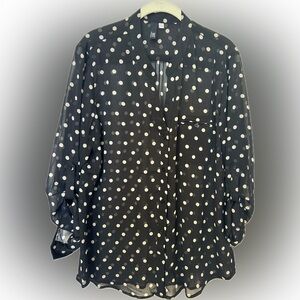 KUT from the Kloth Woman’s Sheer Black Polka Dot Shirt NWOT size XL